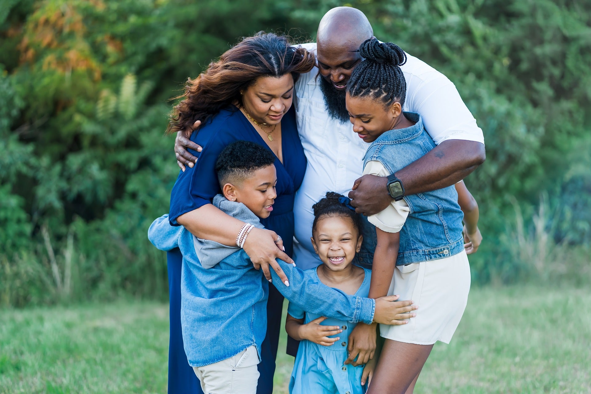 Family photo outside in a yard