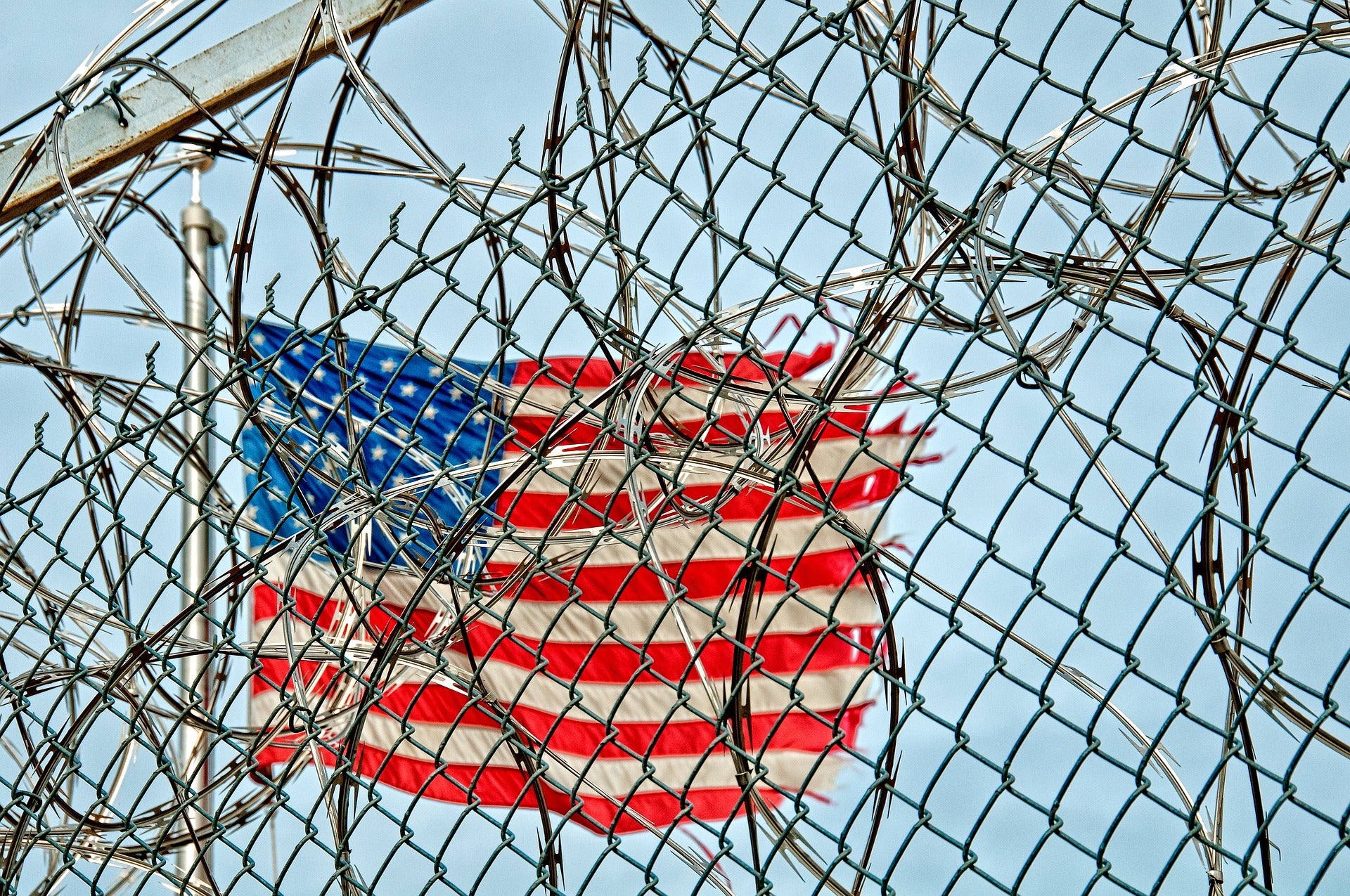Prison yard with the American flag